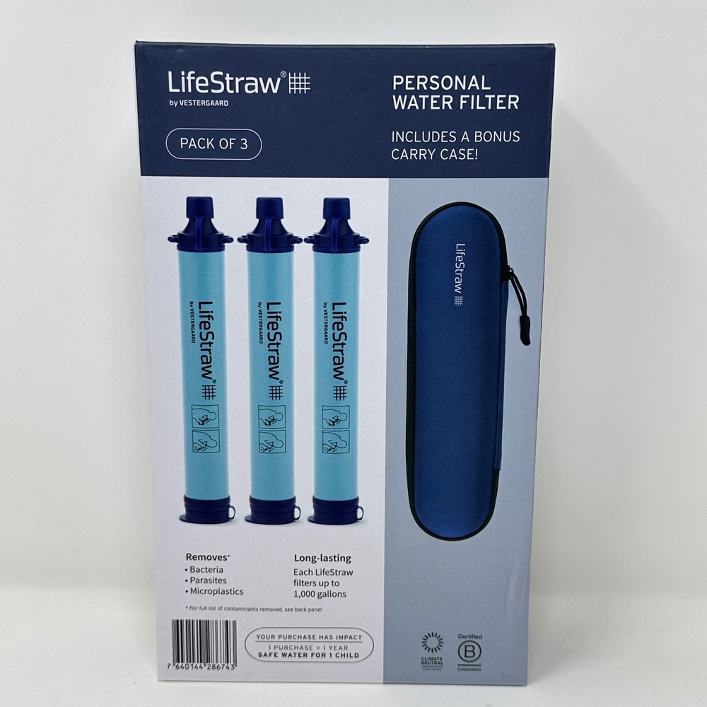LifeStraw Personal Water Filter 3 Pack Carry Case Emergency Camping Hiking Prep